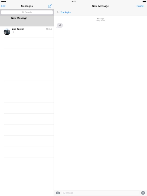 Press the text input field and write the text for your iMessage. Press the text input field and write the text for your iMessage.