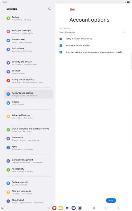 If this screen is displayed, you email account has been recognised and set up automatically. Follow the instructions on the screen to key in more information and finish setting up your tablet.
