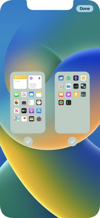 Press the fields below the required home screens to select or deselect them.