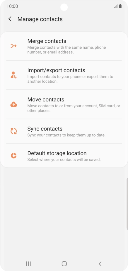 Press Import/export contacts. Press Import/export contacts.