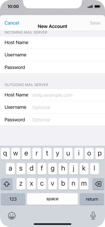Press Host Name and key in the name or IP address of your email provider's outgoing server. Please note that if you can't send email messages when using your email provider's outgoing server, key in smtp.vodafone.net.au (Vodafone's outgoing server).