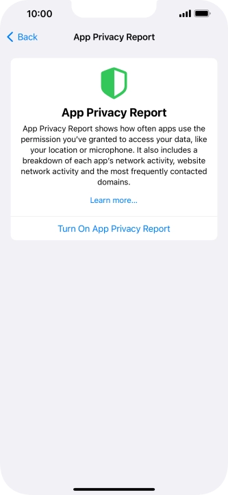 Press Turn On App Privacy Report to turn on the function.