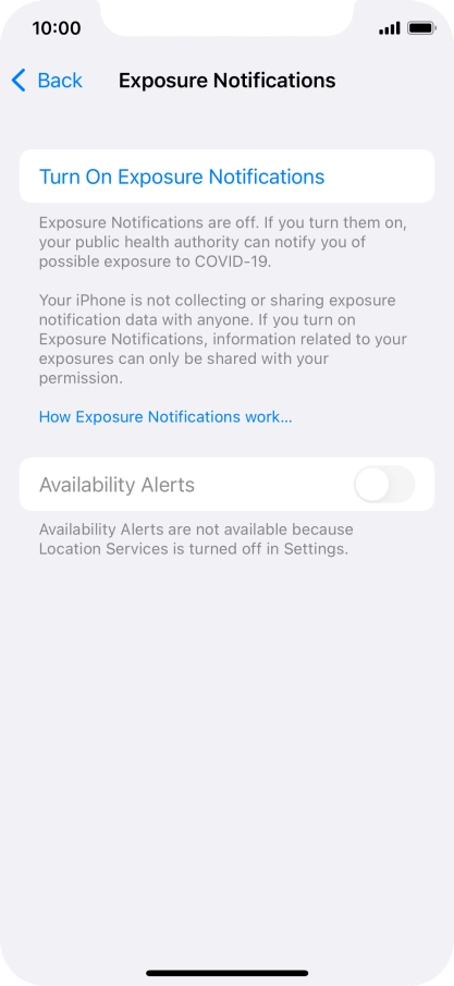 Press Turn On Exposure Notifications.