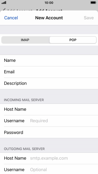 Press Username and key in the username for your email account.