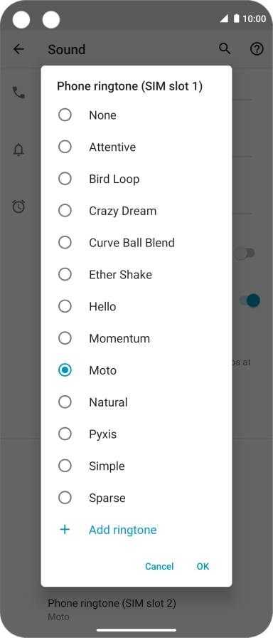 Press Add ringtone and go to the required ring tone.