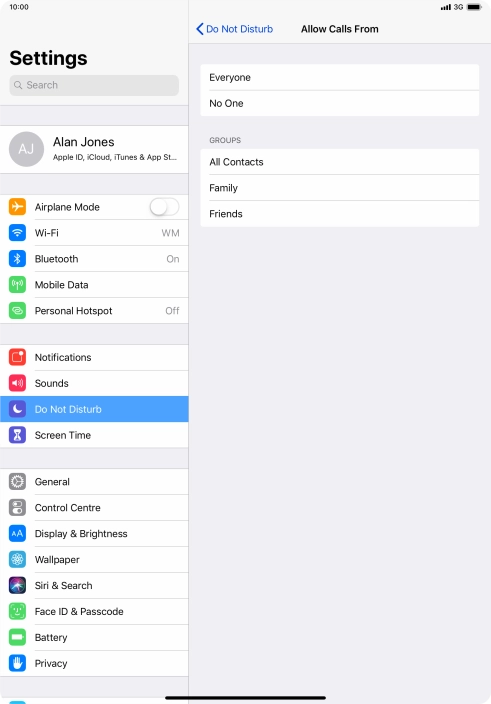 Press the required setting to select which contacts can call you even though Do Not Disturb is turned on.