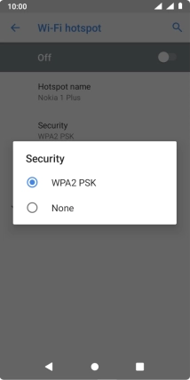 Press WPA2 PSK to password protect your Wi-Fi hotspot.