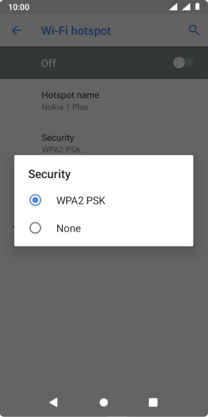 Press WPA2 PSK to password protect your Wi-Fi hotspot.