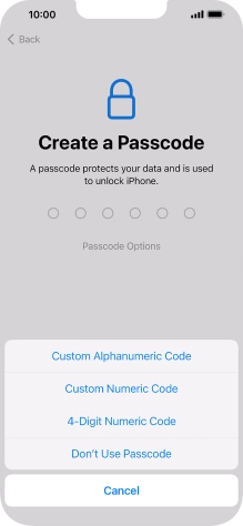 Follow the instructions on the screen to turn on use of phone lock code or press Don't Use Passcode.