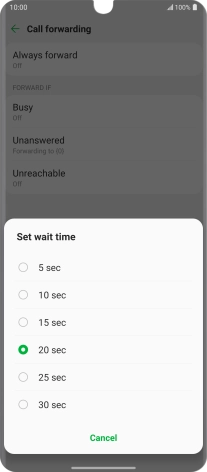 If you divert missed calls, you need to select a delay for the divert. Press the required delay and follow the instructions on the screen to select a delay for the divert.