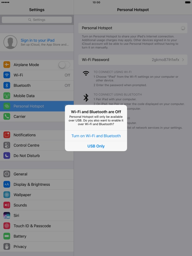 Press Turn on Wi-Fi and Bluetooth.