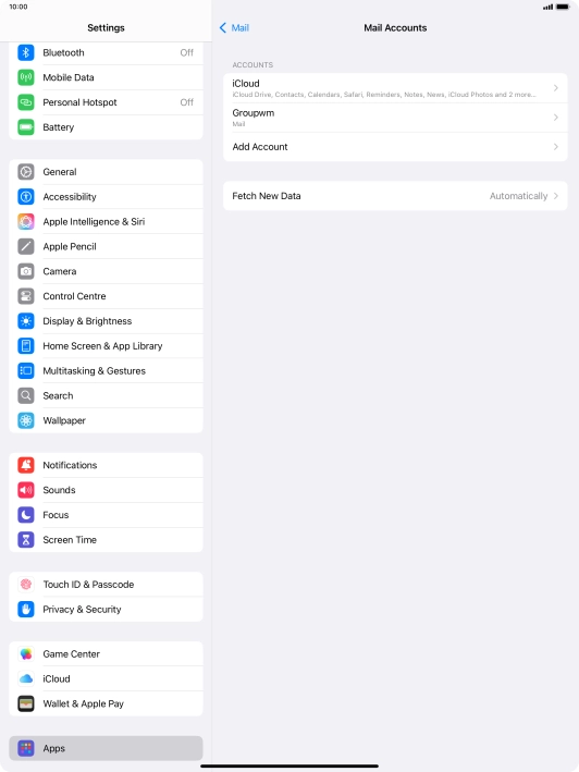 Press the name of the email account you've just set up.