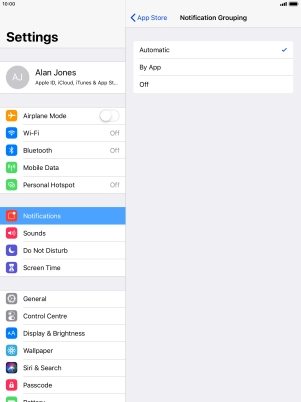 Press the required setting.