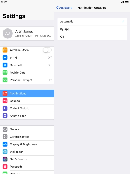Press the required setting.