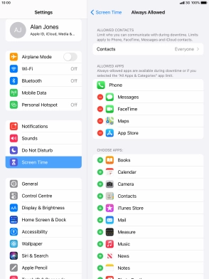 Press the remove icon next to the required app to remove it from the list of allowed apps during Downtime.