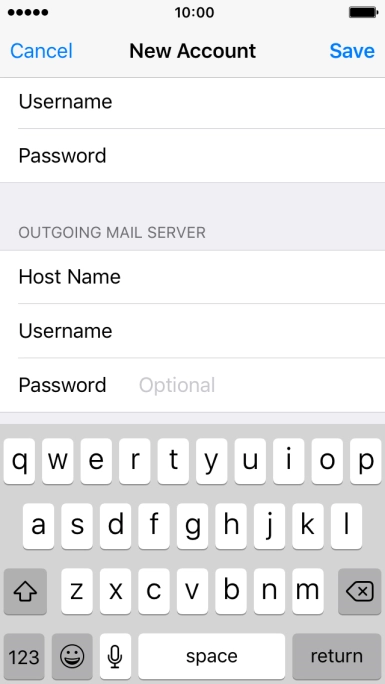 Press Password and key in the password for your email account. Please note that if you're using Vodafone's outgoing server, leave the password field empty.