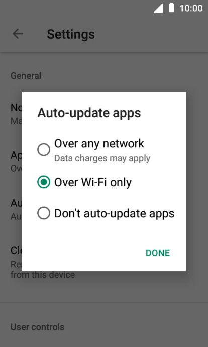 To turn on automatic update of apps using mobile network, press Over any network.