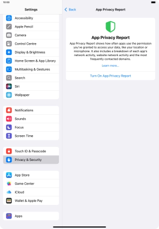 Press Turn On App Privacy Report to turn on the function.
