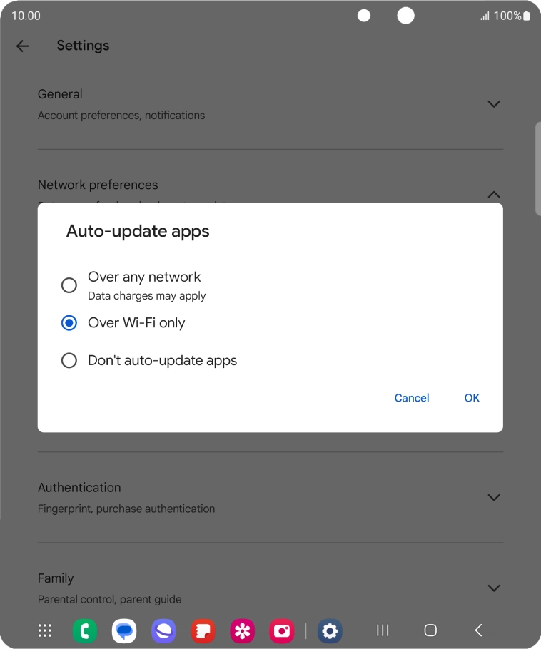 To turn on automatic update of apps using mobile network, press Over any network.