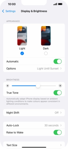 If you turn on the function, press Options and follow the instructions on the screen to select the required period of time for Dark Mode.