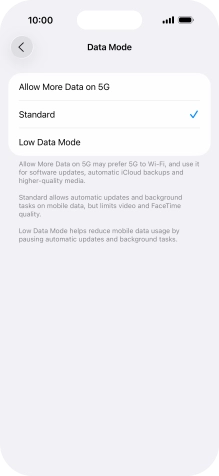 Press the required setting.