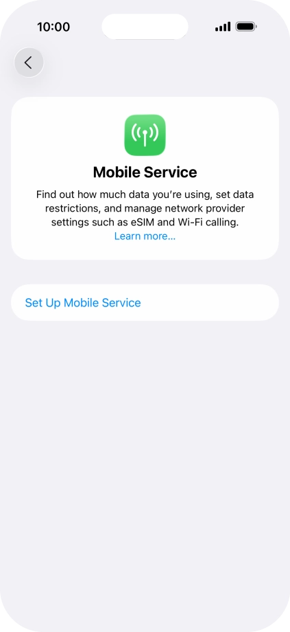 Press Set Up Mobile Service.