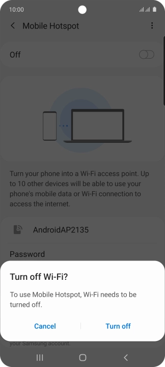 If Wi-Fi is turned on, press Turn off.