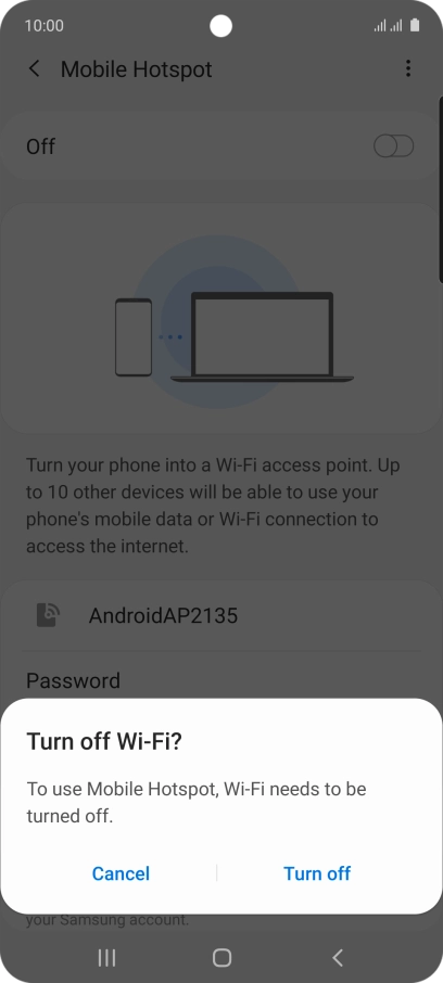 If Wi-Fi is turned on, press Turn off.