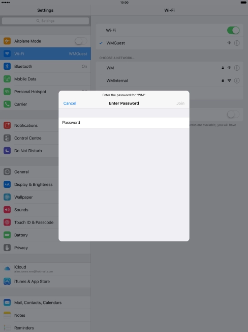 Press Password and key in the password for the Wi-Fi network. Press Password and key in the password for the Wi-Fi network.