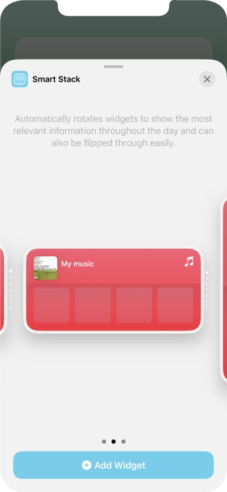 Slide your finger right or left on the screen to select the required widget size.