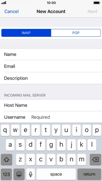 Press Username and key in the username for your email account.