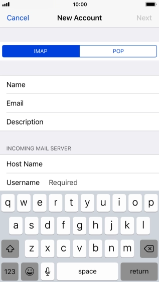 Press Username and key in the username for your email account.
