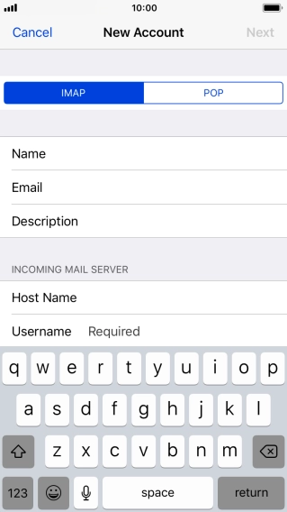 Press Username and key in the username for your email account.