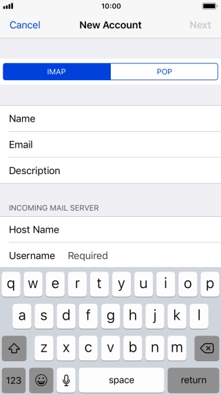 Press Username and key in the username for your email account.