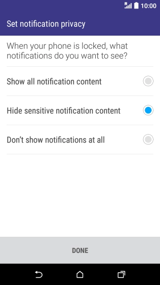 Press the required setting.
