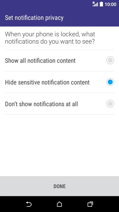 Press the required setting.