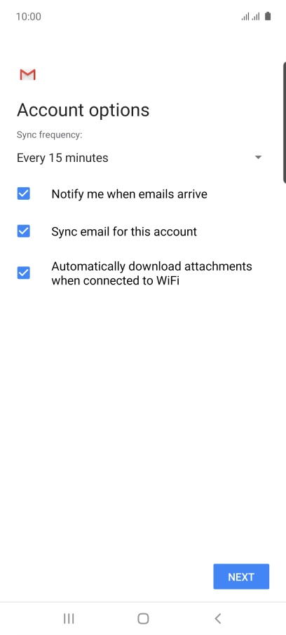 If this screen is displayed, you email account has been recognised and set up automatically. Follow the instructions on the screen to key in more information and finish setting up your phone.