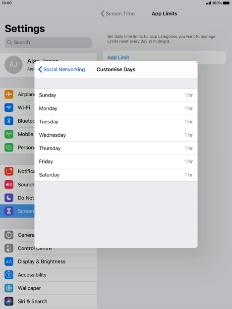 Press the required days.