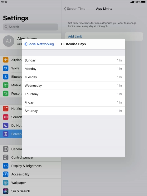 Press the required days.