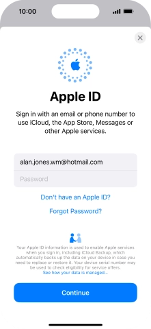 Press Password and key in the password for your Apple ID.