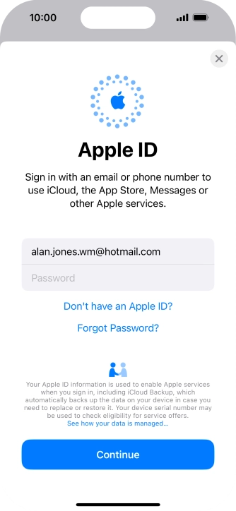 Press Password and key in the password for your Apple ID.