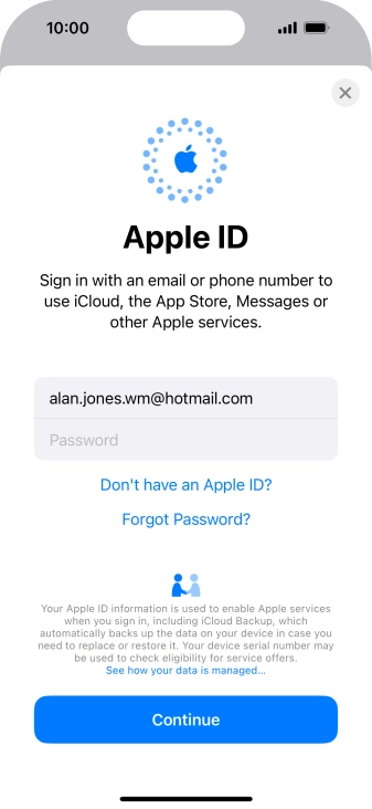 Press Password and key in the password for your Apple ID.