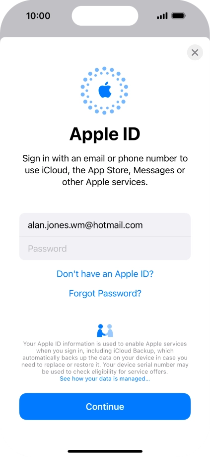 Press Password and key in the password for your Apple ID.