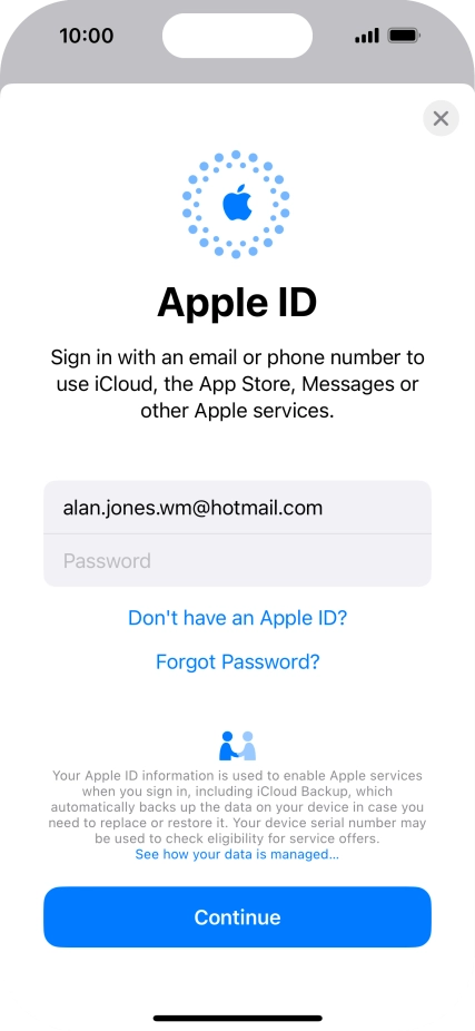 Press Password and key in the password for your Apple ID.