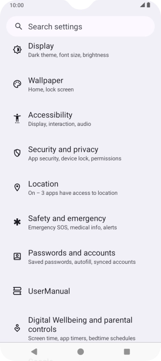 Press Security and privacy.