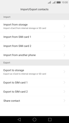 Press Import from SIM card 1.