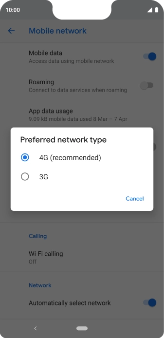 Press the required network mode.