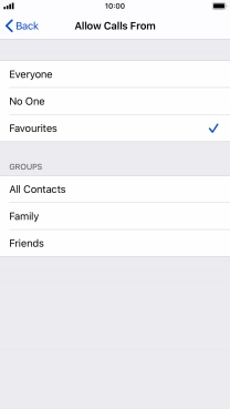 Press the required setting to select which contacts can call you even though Do Not Disturb is turned on.