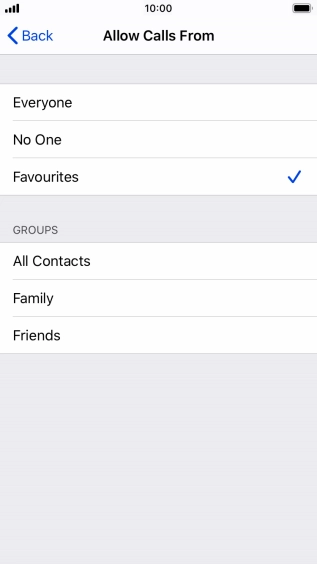 Press the required setting to select which contacts can call you even though Do Not Disturb is turned on.