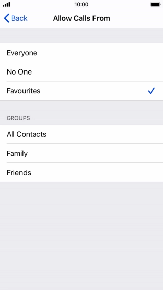 Press the required setting to select which contacts can call you even though Do Not Disturb is turned on.